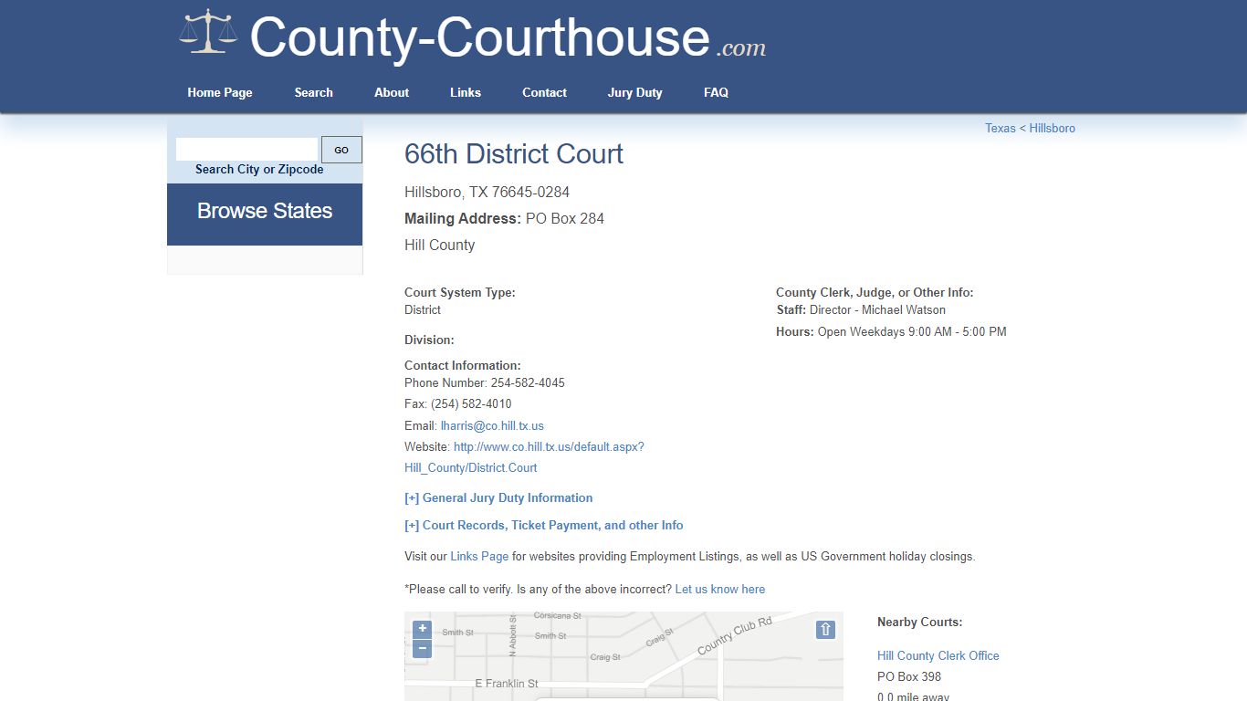 66th District Court in Hillsboro, TX - Court Information